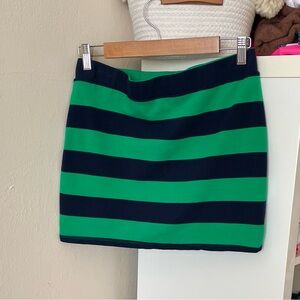Green and Navy Horizontal Stripe Stretchy Cotton/Spandex Skirt